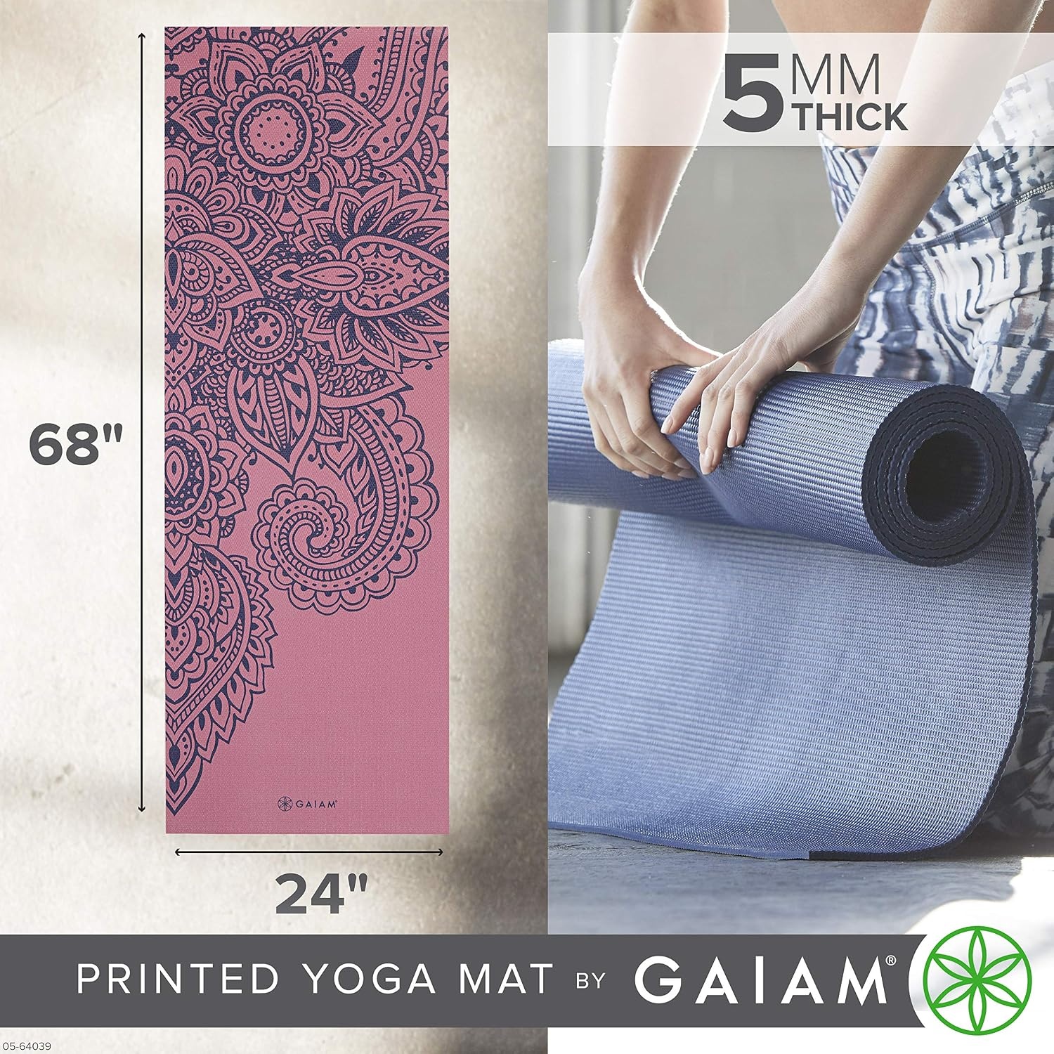 image:imageGaiam Yoga Mat  Premium 5mm Print Thick Non Slip Exercise amp Fitness Mat for All Types of Yoga Pilates amp Floor Workouts 68 x 24 x 5mm  Printed Design  Sticky NonSlip Surface  5mm Cushioning  Yoga Pilates amp Floor Workouts  68x24Paisley Tropical