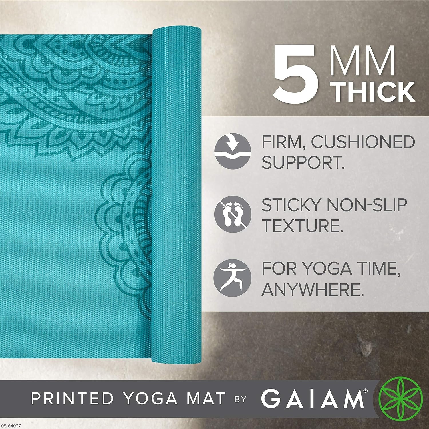 image:imageGaiam Yoga Mat  Premium 5mm Print Thick Non Slip Exercise amp Fitness Mat for All Types of Yoga Pilates amp Floor Workouts 68 x 24 x 5mm  Printed Design  Sticky NonSlip Surface  5mm Cushioning  Yoga Pilates amp Floor Workouts  68x24Paisley Frost