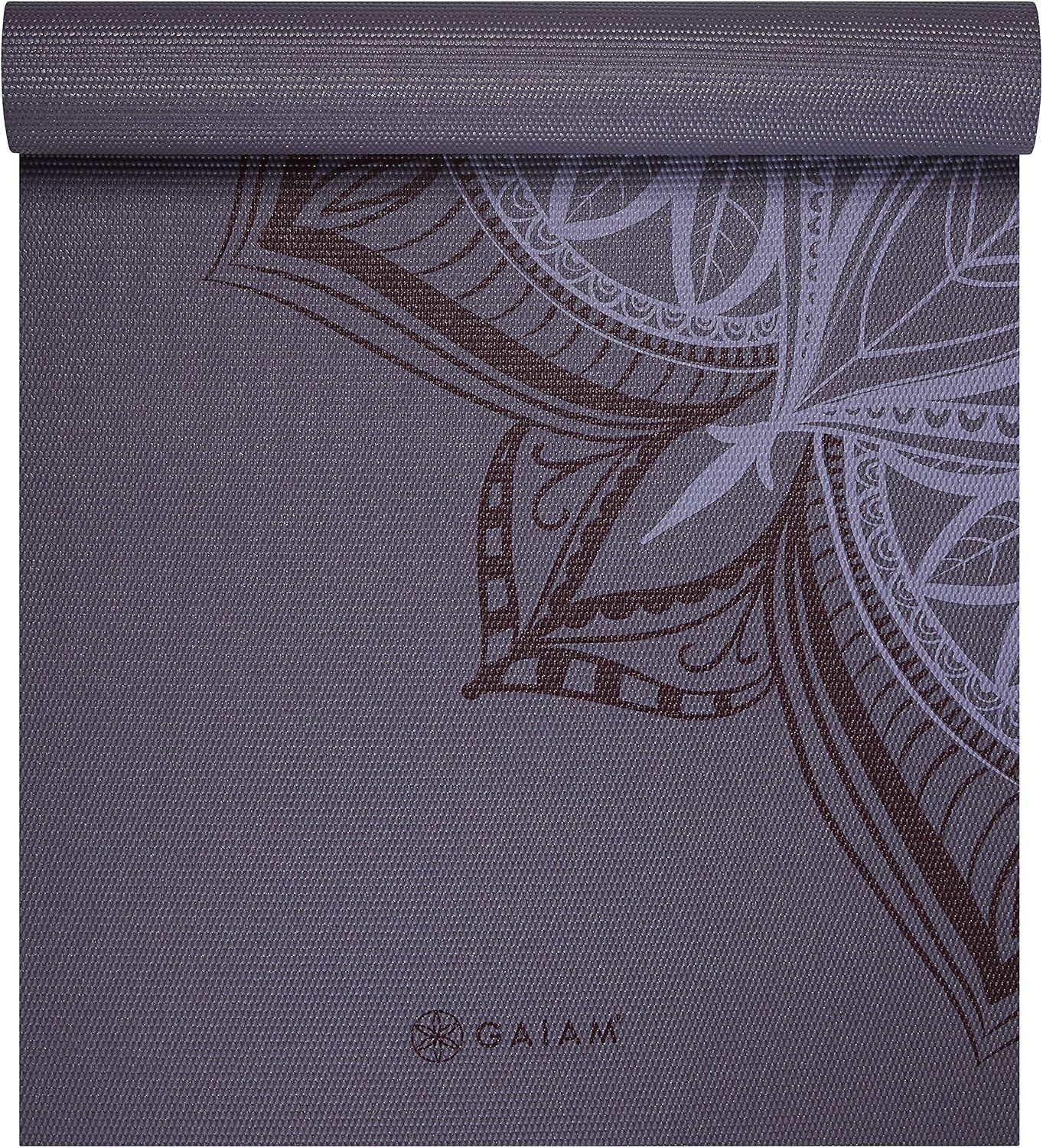 image:imageGaiam Yoga Mat  Premium 5mm Print Thick Non Slip Exercise amp Fitness Mat for All Types of Yoga Pilates amp Floor Workouts 68 x 24 x 5mm  Printed Design  Sticky NonSlip Surface  5mm Cushioning  Yoga Pilates amp Floor Workouts  68x24Aubergine Point