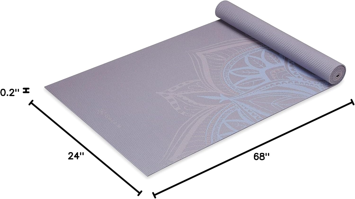 image:imageGaiam Yoga Mat  Premium 5mm Print Thick Non Slip Exercise amp Fitness Mat for All Types of Yoga Pilates amp Floor Workouts 68 x 24 x 5mm  Printed Design  Sticky NonSlip Surface  5mm Cushioning  Yoga Pilates amp Floor Workouts  68x24Dusty Purple Point