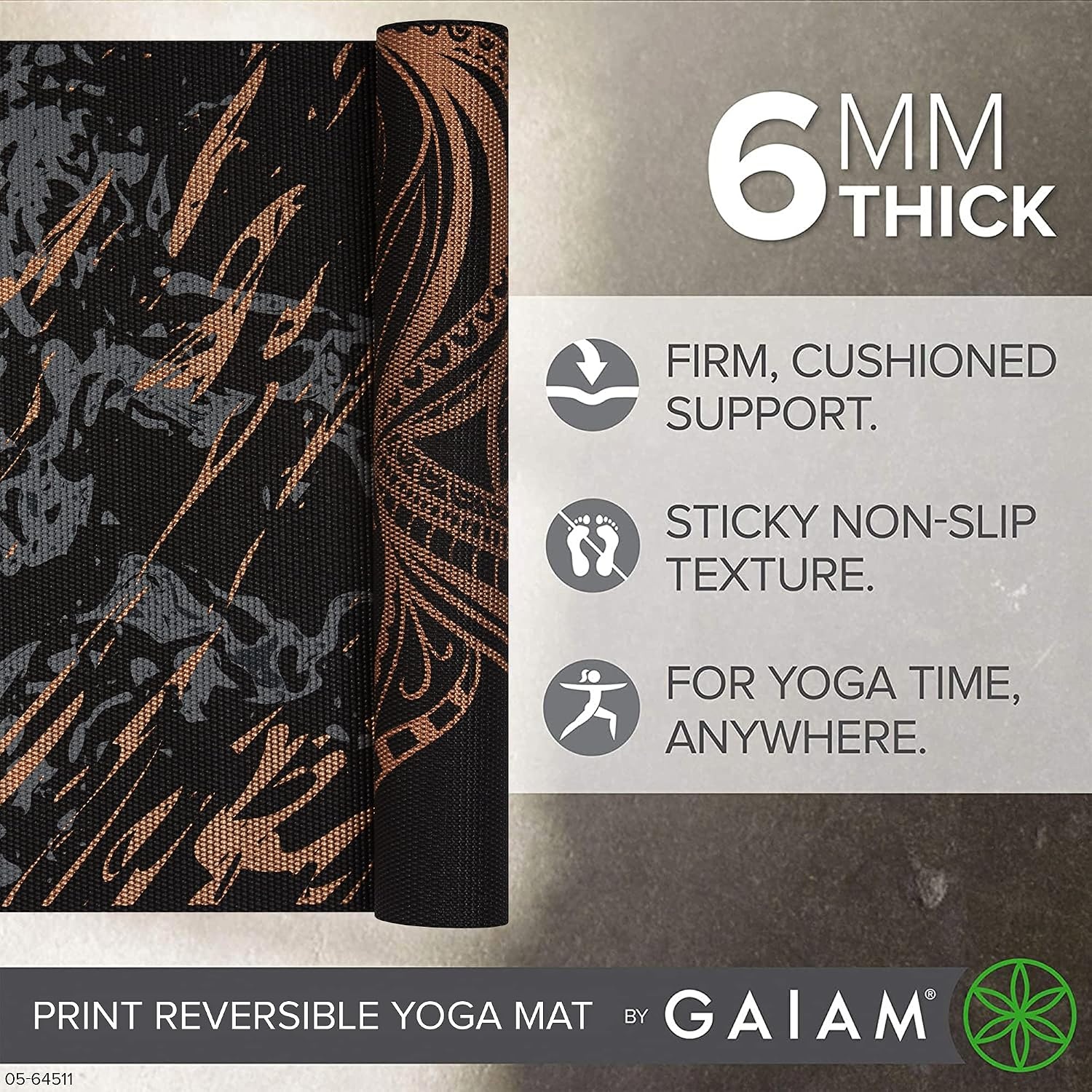 image:imageGaiam Yoga Mat  Premium 6mm Print Reversible Extra Thick Non Slip Exercise amp Fitness Mat for All Types of Yoga Pilates amp Floor Workouts 68 x 24 x 6mm ThickMarbled Bronze Medallion