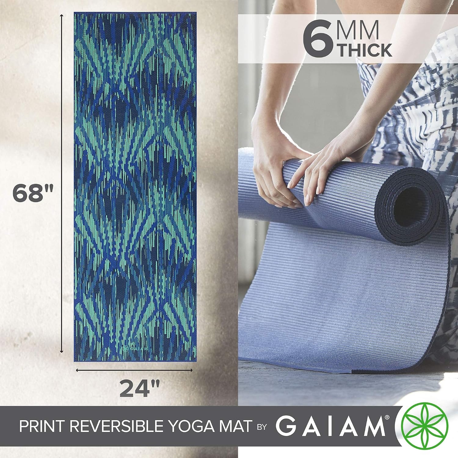 image:imageGaiam Yoga Mat  Premium 6mm Print Reversible Extra Thick Non Slip Exercise amp Fitness Mat for All Types of Yoga Pilates amp Floor Workouts 68 x 24 x 6mm ThickDivine Impressionist