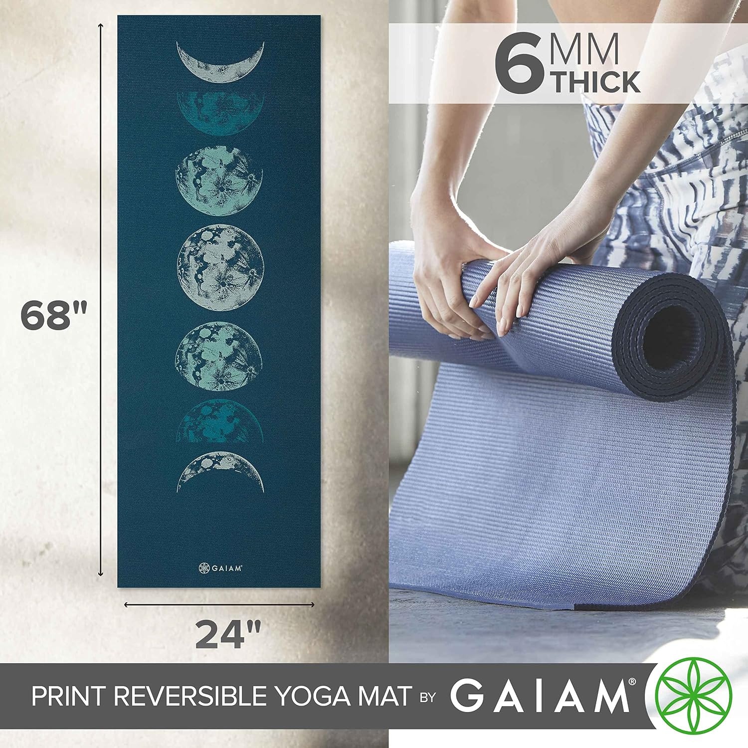 image:imageGaiam Yoga Mat  Premium 6mm Print Reversible Extra Thick Non Slip Exercise amp Fitness Mat for All Types of Yoga Pilates amp Floor Workouts 68 x 24 x 6mm ThickLunar Wave