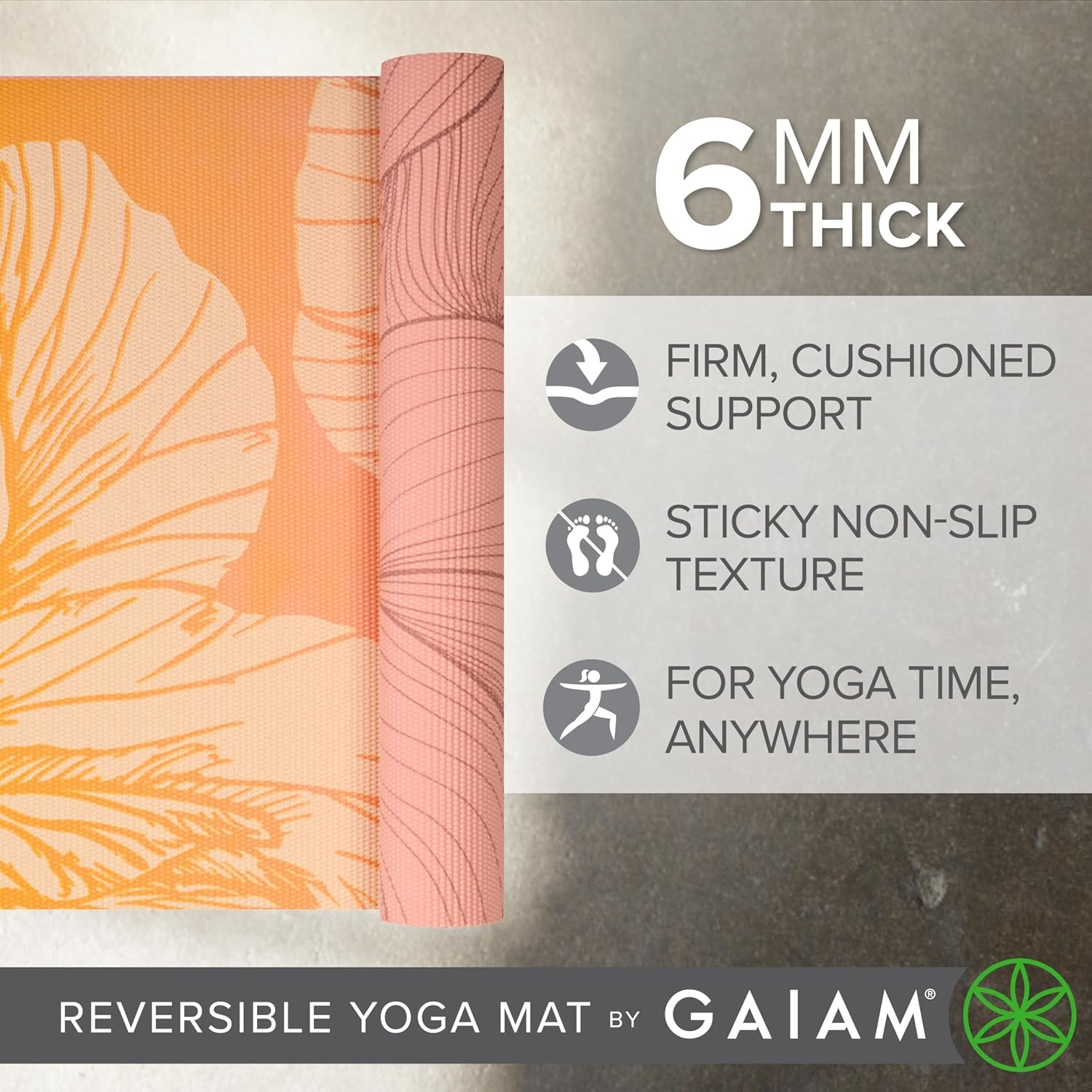 image:imageGaiam Yoga Mat  Premium 6mm Print Reversible Extra Thick Non Slip Exercise amp Fitness Mat for All Types of Yoga Pilates amp Floor Workouts 68 x 24 x 6mm ThickDahlia Grains
