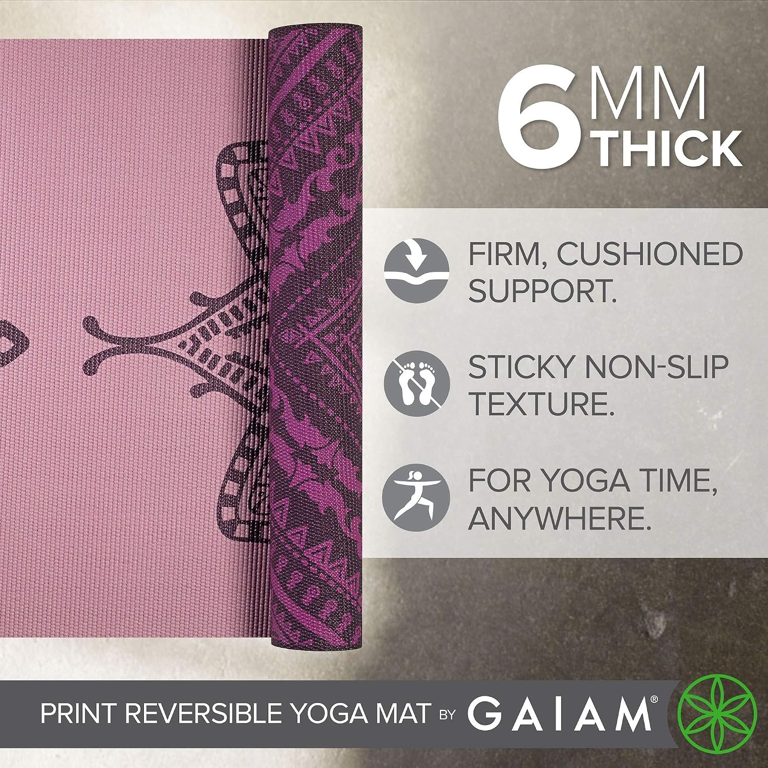 image:imageGaiam Yoga Mat  Premium 6mm Print Reversible Extra Thick Non Slip Exercise amp Fitness Mat for All Types of Yoga Pilates amp Floor Workouts 68 x 24 x 6mm ThickInner Peace Lotus