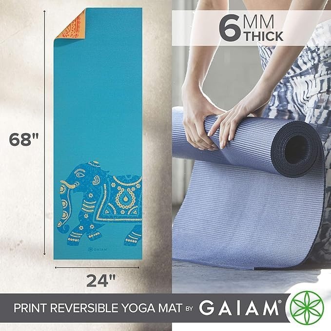 image:imageGaiam Yoga Mat  Premium 6mm Print Reversible Extra Thick Non Slip Exercise amp Fitness Mat for All Types of Yoga Pilates amp Floor Workouts 68 x 24 x 6mm ThickElephant