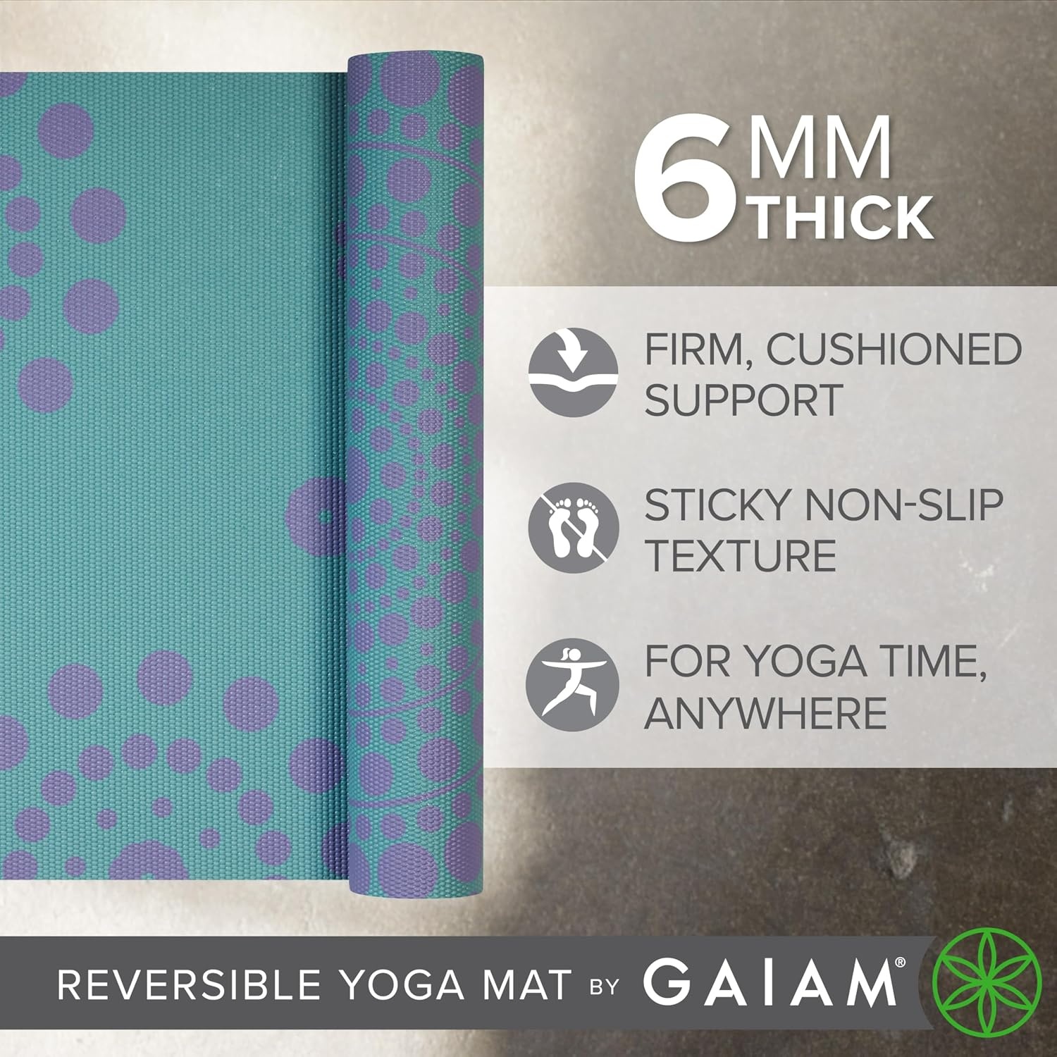 image:imageGaiam Yoga Mat  Premium 6mm Print Reversible Extra Thick Non Slip Exercise amp Fitness Mat for All Types of Yoga Pilates amp Floor Workouts 68 x 24 x 6mm ThickAqua Trance