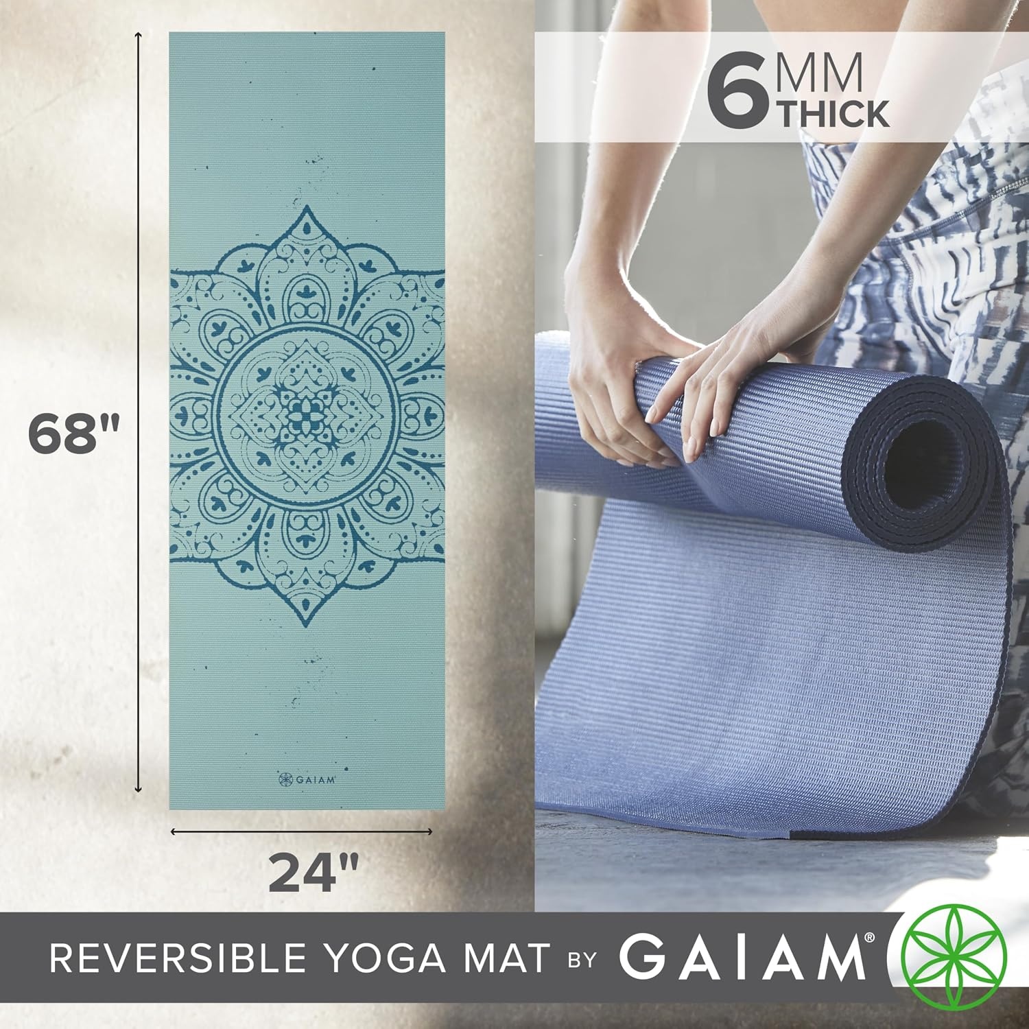 image:imageGaiam Yoga Mat  Premium 6mm Print Reversible Extra Thick Non Slip Exercise amp Fitness Mat for All Types of Yoga Pilates amp Floor Workouts 68 x 24 x 6mm ThickMandala Trance