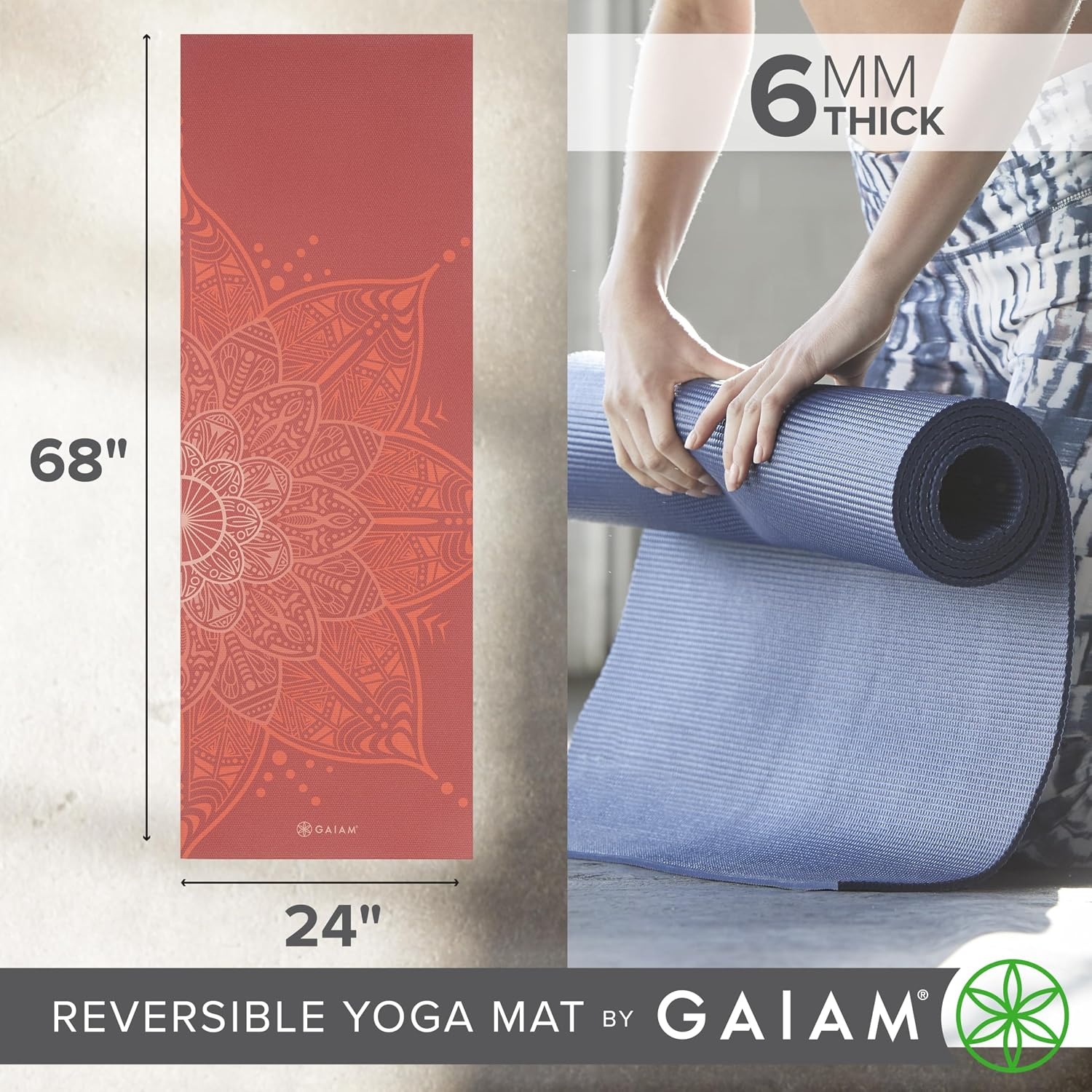 image:imageGaiam Yoga Mat  Premium 6mm Print Reversible Extra Thick Non Slip Exercise amp Fitness Mat for All Types of Yoga Pilates amp Floor Workouts 68 x 24 x 6mm ThickChanging Petals