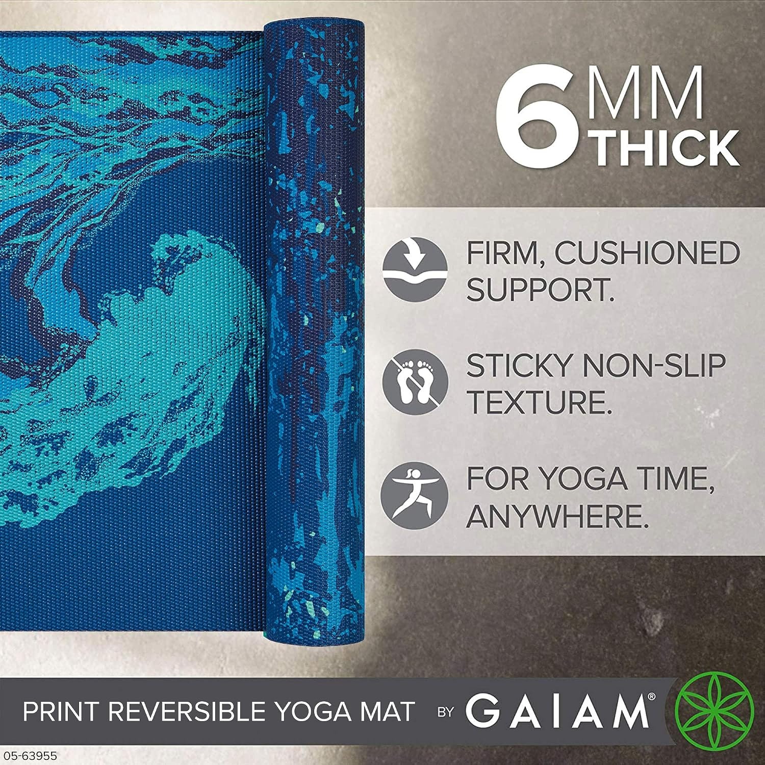 image:imageGaiam Yoga Mat  Premium 6mm Print Reversible Extra Thick Non Slip Exercise amp Fitness Mat for All Types of Yoga Pilates amp Floor Workouts 68 x 24 x 6mm ThickPeaceful Waters