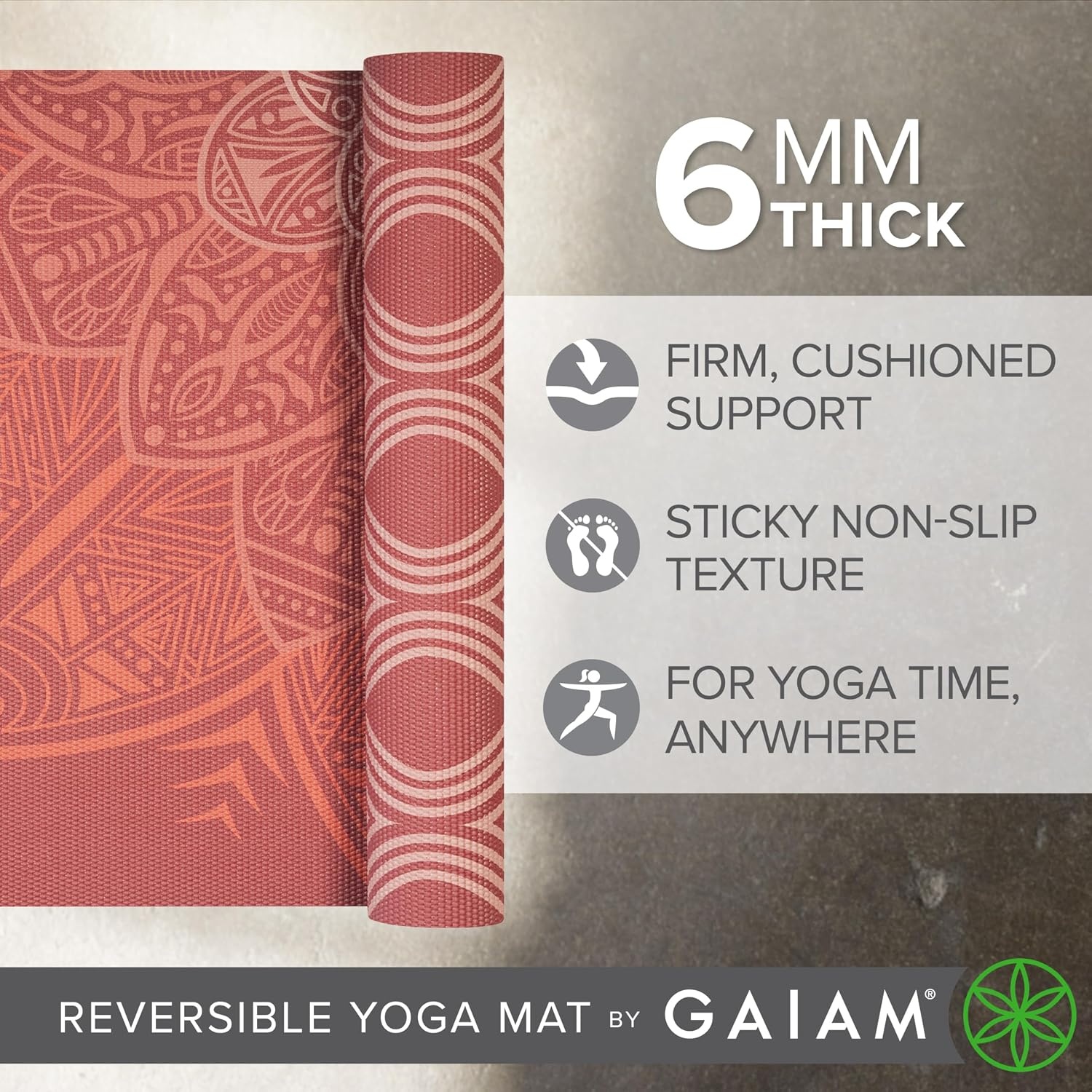 image:imageGaiam Yoga Mat  Premium 6mm Print Reversible Extra Thick Non Slip Exercise amp Fitness Mat for All Types of Yoga Pilates amp Floor Workouts 68 x 24 x 6mm ThickChanging Petals