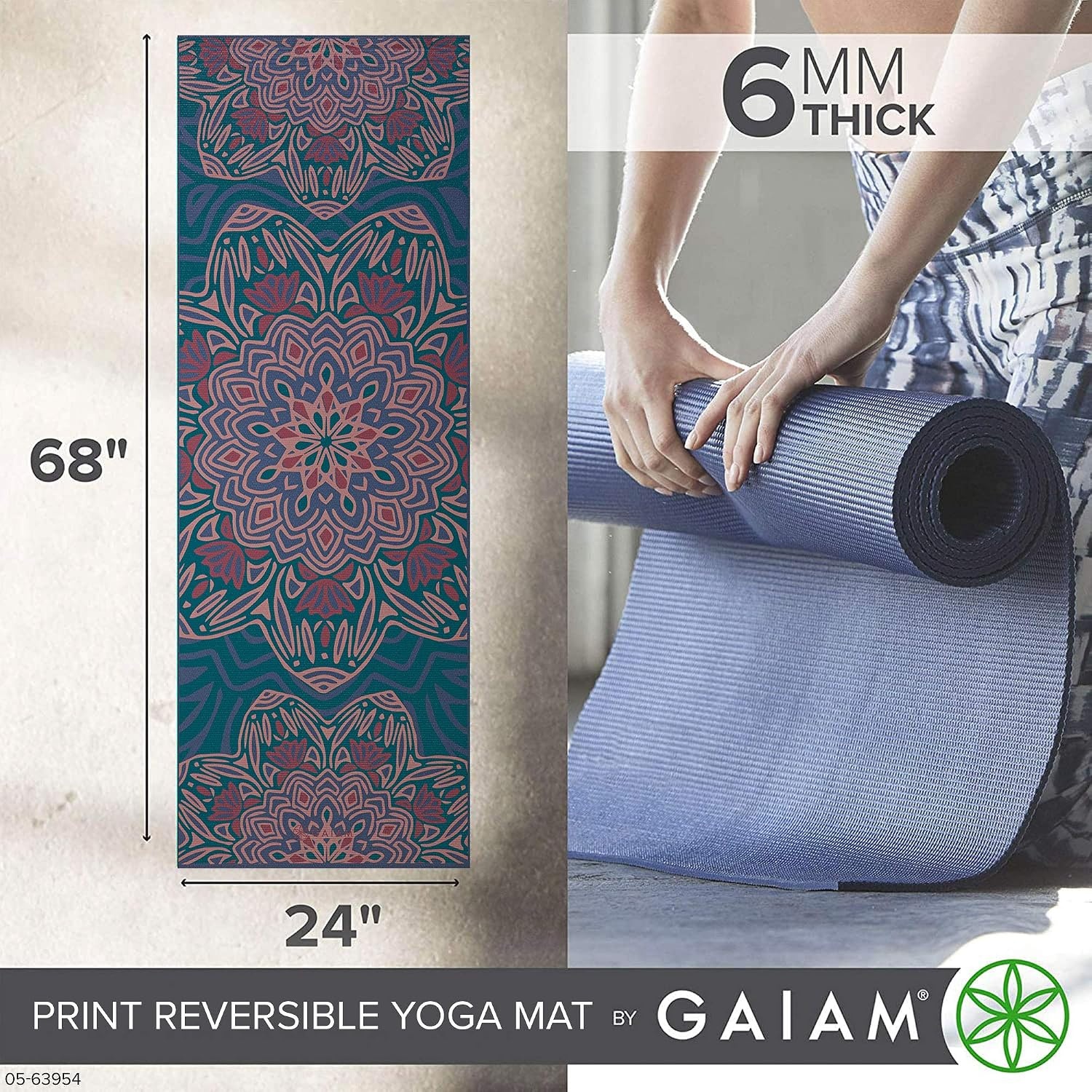 image:imageGaiam Yoga Mat  Premium 6mm Print Reversible Extra Thick Non Slip Exercise amp Fitness Mat for All Types of Yoga Pilates amp Floor Workouts 68 x 24 x 6mm ThickJade Salutation