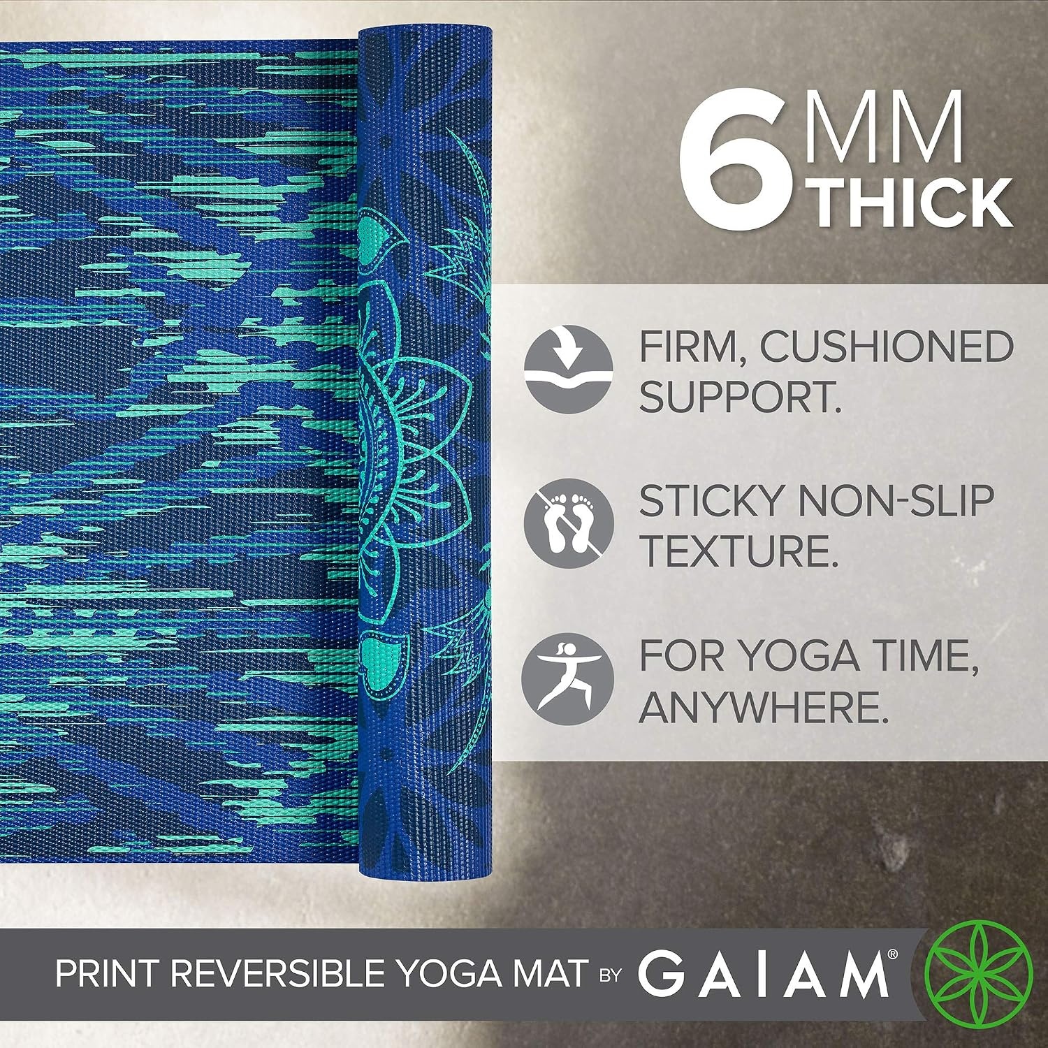 image:imageGaiam Yoga Mat  Premium 6mm Print Reversible Extra Thick Non Slip Exercise amp Fitness Mat for All Types of Yoga Pilates amp Floor Workouts 68 x 24 x 6mm ThickDivine Impressionist