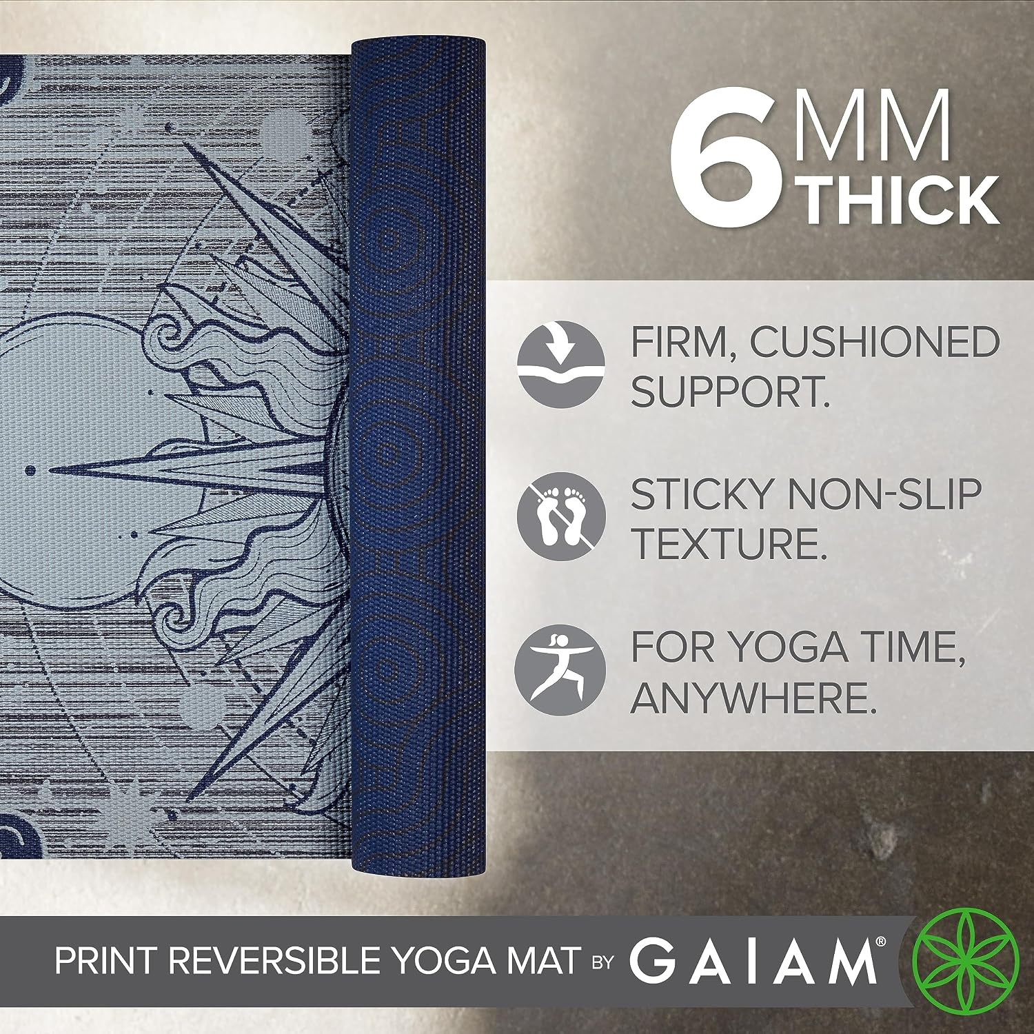 image:imageGaiam Yoga Mat  Premium 6mm Print Reversible Extra Thick Non Slip Exercise amp Fitness Mat for All Types of Yoga Pilates amp Floor Workouts 68 x 24 x 6mm ThickEthereal Beauty