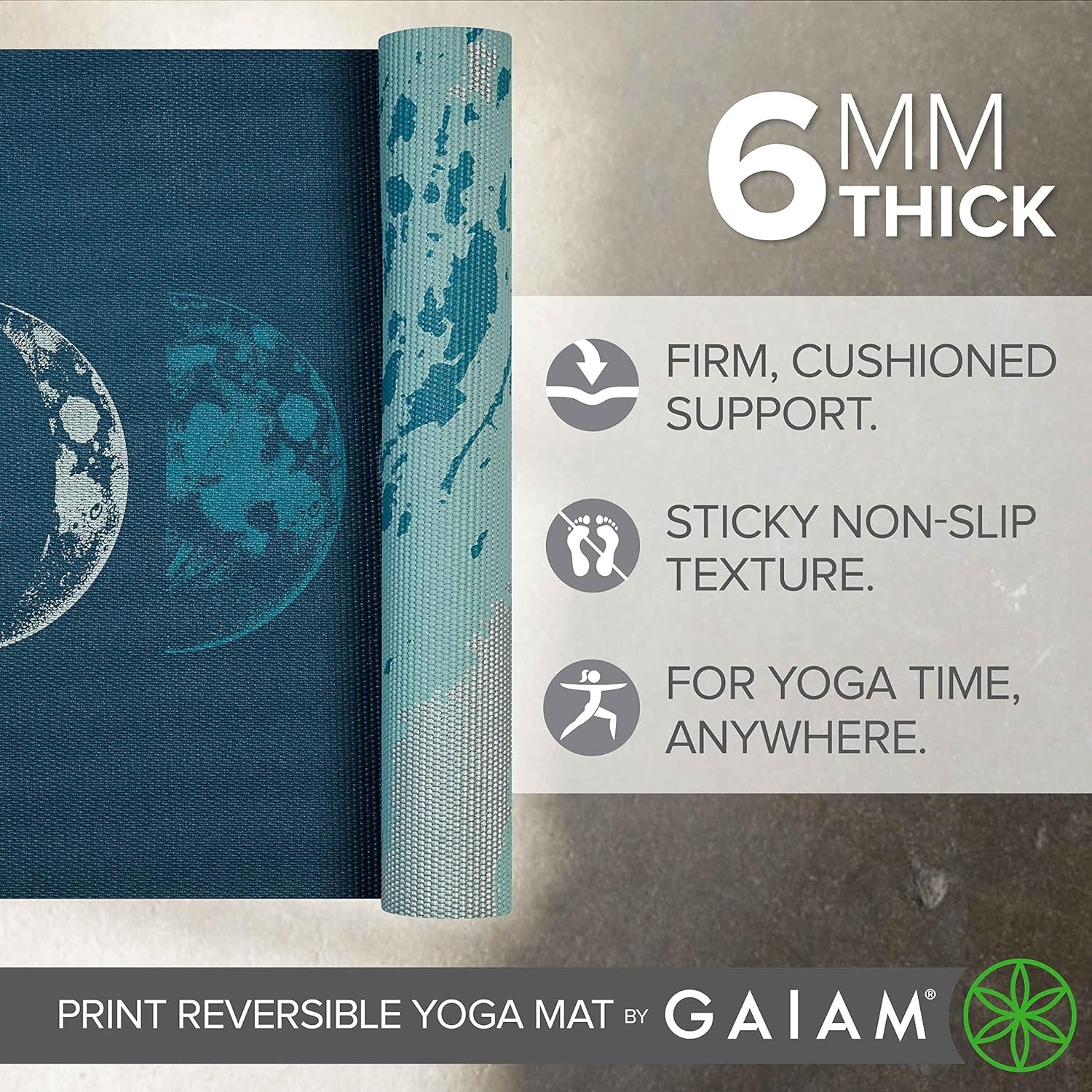 image:imageGaiam Yoga Mat  Premium 6mm Print Reversible Extra Thick Non Slip Exercise amp Fitness Mat for All Types of Yoga Pilates amp Floor Workouts 68 x 24 x 6mm ThickLunar Wave