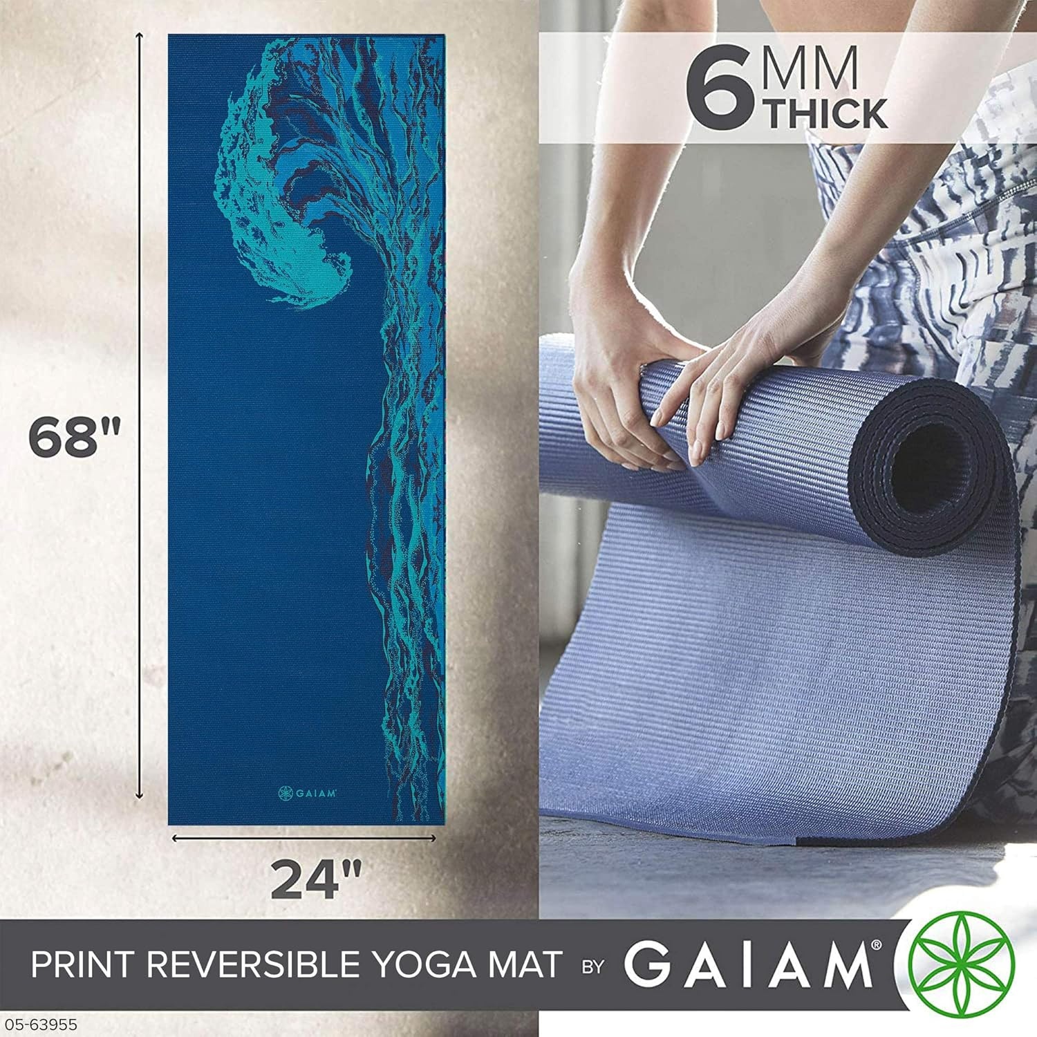 image:imageGaiam Yoga Mat  Premium 6mm Print Reversible Extra Thick Non Slip Exercise amp Fitness Mat for All Types of Yoga Pilates amp Floor Workouts 68 x 24 x 6mm ThickPeaceful Waters