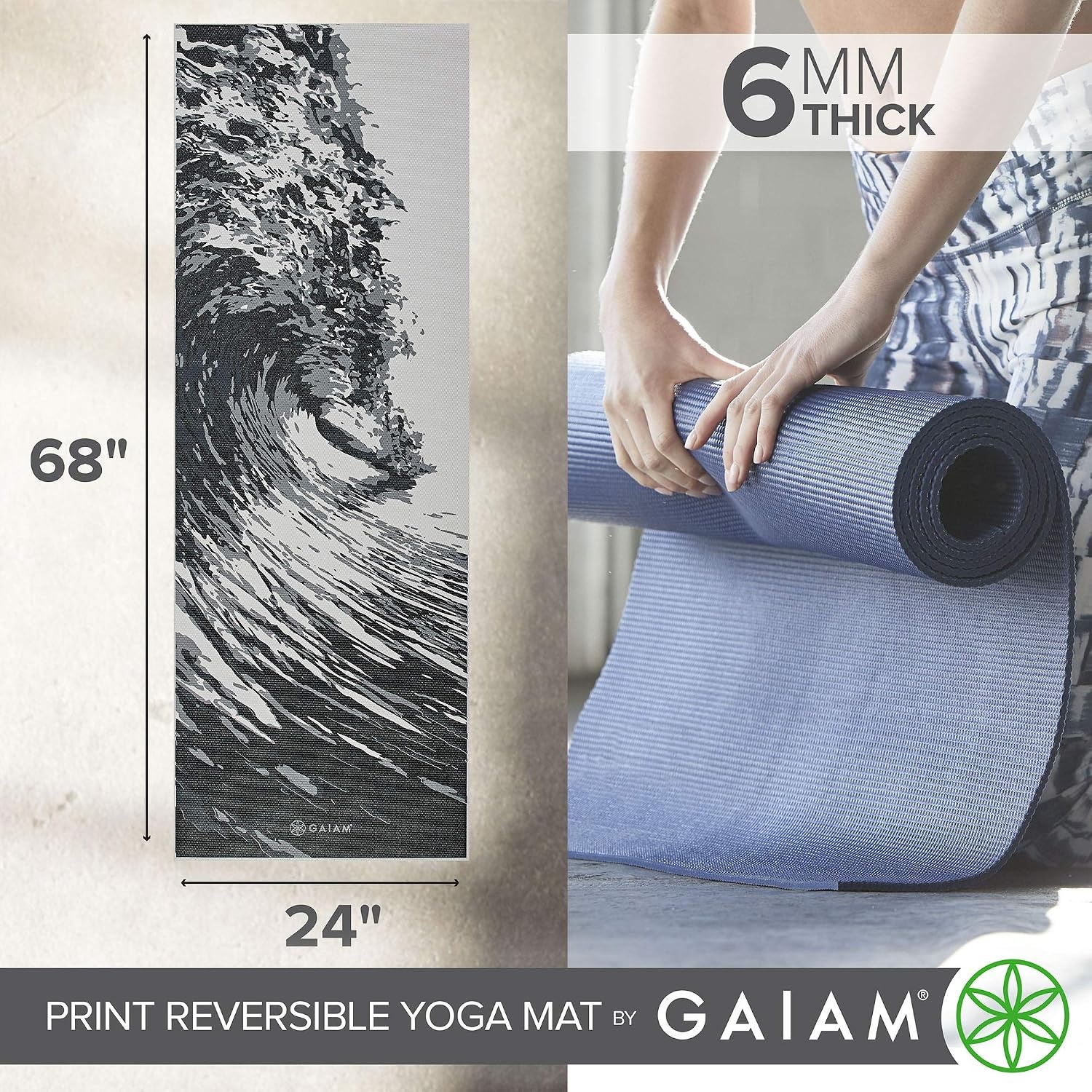 image:imageGaiam Yoga Mat  Premium 6mm Print Reversible Extra Thick Non Slip Exercise amp Fitness Mat for All Types of Yoga Pilates amp Floor Workouts 68 x 24 x 6mm ThickSpiral Motion