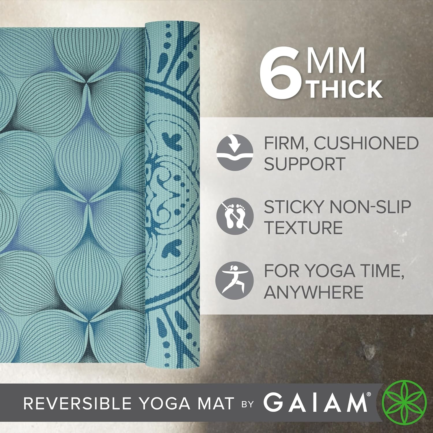 image:imageGaiam Yoga Mat  Premium 6mm Print Reversible Extra Thick Non Slip Exercise amp Fitness Mat for All Types of Yoga Pilates amp Floor Workouts 68 x 24 x 6mm ThickMandala Trance
