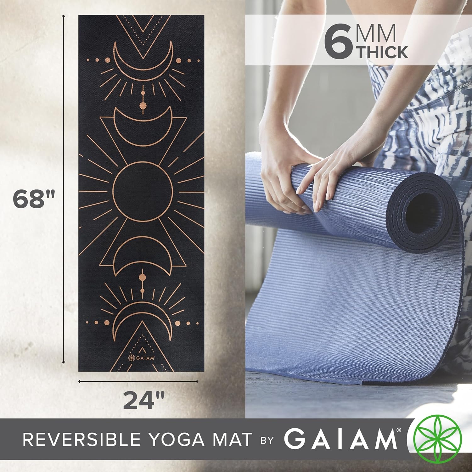 image:imageGaiam Yoga Mat  Premium 6mm Print Reversible Extra Thick Non Slip Exercise amp Fitness Mat for All Types of Yoga Pilates amp Floor Workouts 68 x 24 x 6mm ThickCosmic Energy