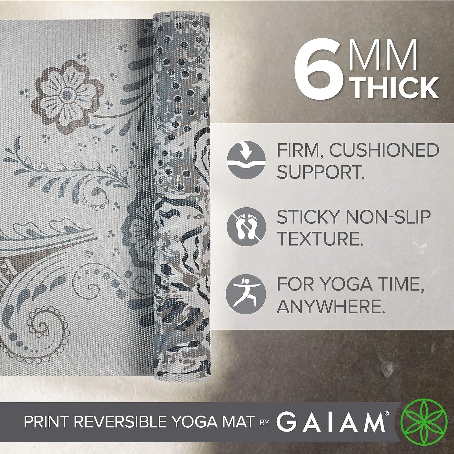 image:imageGaiam Yoga Mat Premium Print Reversible Extra Thick Non Slip Exercise amp Fitness Mat for All Types of Yoga Pilates amp Floor Workouts Celestial Dove 6mm