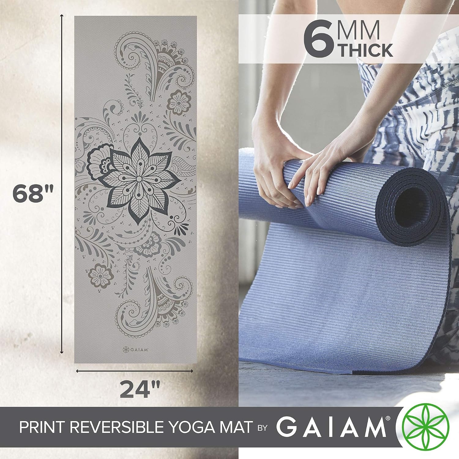 image:imageGaiam Yoga Mat Premium Print Reversible Extra Thick Non Slip Exercise amp Fitness Mat for All Types of Yoga Pilates amp Floor Workouts Celestial Dove 6mm