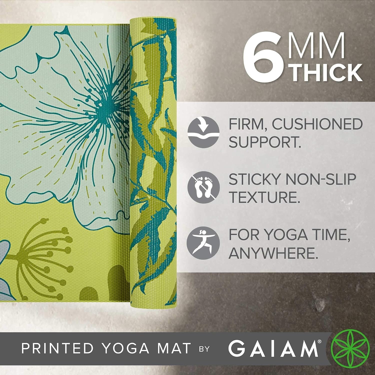 image:imageGaiam Yoga Mat Premium Print Reversible Extra Thick Non Slip Exercise amp Fitness Mat for All Types of Yoga Pilates amp Floor Workouts Floral Fern 6mm