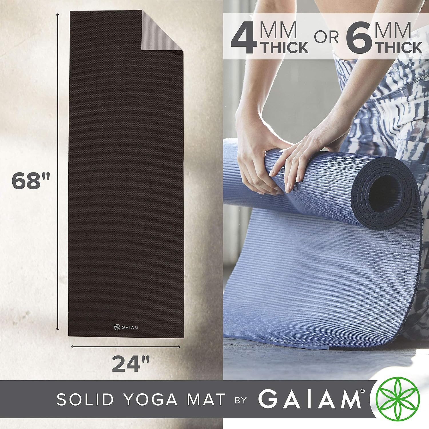 image:imageGaiam Yoga Mat Solid Color NonSlip 6mm  DualColor Reversible  Sticky NonSlip Surface  68L x 24W  Yoga Pilates amp Floor WorkoutsGranite Storm