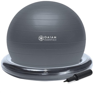 image:imageGaiam Essentials Balance Ball amp Base Kit Yoga Ball Chair Exercise Ball with Inflatable Ring Base for Home or Office Desk Includes Air PumpGrey