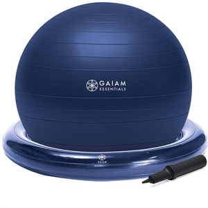 image:imageGaiam Essentials Balance Ball amp Base Kit Yoga Ball Chair Exercise Ball with Inflatable Ring Base for Home or Office Desk Includes Air PumpNavy
