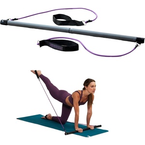 image:imageGaiam Restore Pilates Bar Reformer Kit  Home Fitness Equipment for Total Body Workout  Includes Bar Two 30Inch Resistance Band Cords with Attached Foot Strap Loops  Exercise Guide Included  Pilates Bar with Resistance Cords  Home ReformerStyle Workouts  Core Arms amp FullBody Training  Adjustable