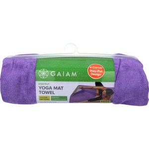 image:imageGaiam StayPut Yoga Mat Towel NonSlip Corner Pockets  Corner Pocket Anchors  Microfiber NonSlip  QuickDry  Hot Yoga Bikram amp Pilates  MatSizedPurple