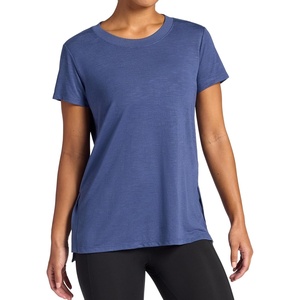 image:imageGaiam Womens Restore Rib Mix TShirt Relaxed Fit Lightweight Heathered Material HighLow HemBlue Indigo