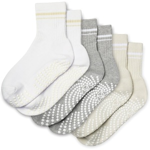 image:imageGaiam Grippy Crew Socks with Silicone Grip NonSlip Socks for Pilates Yoga Barre amp Dance  Cotton Blend  2Pack or 3Pack3 Pack  WhiteGreyOat