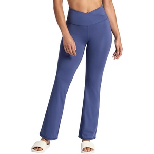 image:imageGaiam Womens Crossover Waistband Flared Bottom Yoga Pant Slim Fit 31 Inseam MoistureWickingBlue Indigo