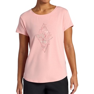 image:imageGaiam Womens Mindful Flower Graphic Crewneck TShirt Relaxed Fit Stretch Lightweight Material Curved HemCandlelight Peach  Diamond